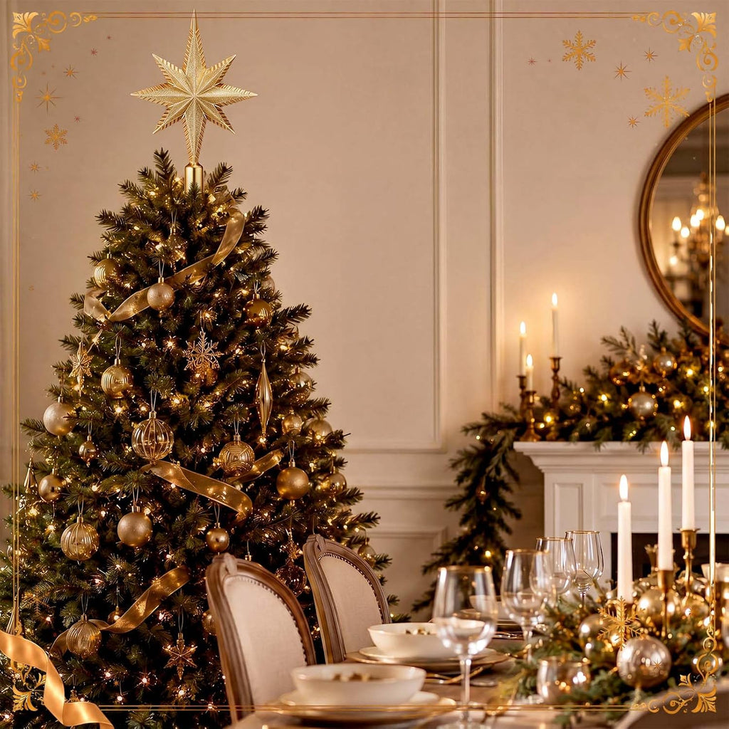 Christmas Bethlehem Star Tree Topper 8 Inch Gold Glitter