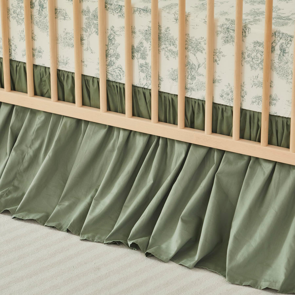 Crib Bed Skirt for Baby Girls Boys Gray Boho Bohemian Neutral Solid Cotton Toddler Bedskirt Farmhouse Chic Ruffle