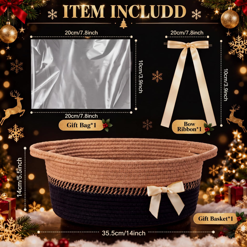 Woven Christmas Gift Basket Empty, Black Brown