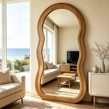 Wavy Full Length Mirror, 71"x33.5" Oversized Solid Wood Mirror