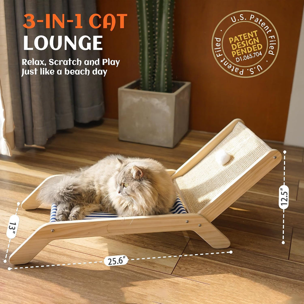 Cat Hammock with Coconut Palm Tree Scratching Post, Cozy Beach Chair Elevated Cat Beds, Original Lounger for Indoor