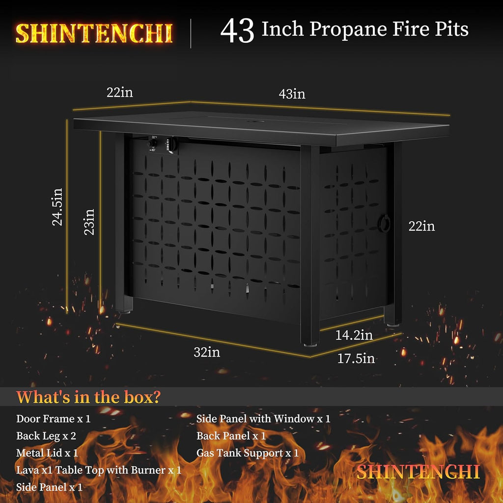 43 Inch Propane Fire Pit Table,50,000 BTU Rectangular Gas FirePits,CSA-Certified Steel 2-in-1 Multi-Use Propane Gas