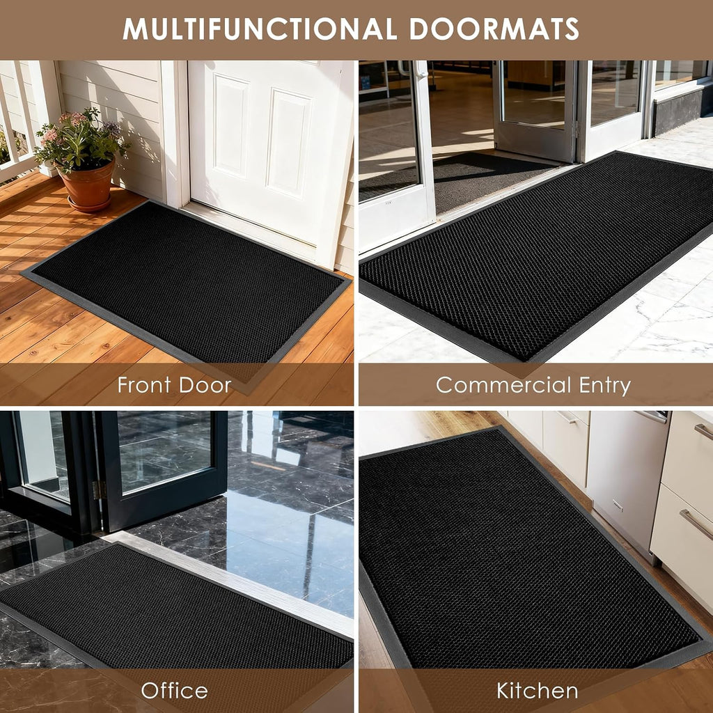 Front Door Mat Outside Entrance, 35"x59" Heavy Duty Non-Slip Doormat | Stretch Mesh, Low-Profile, Dirt Trapper
