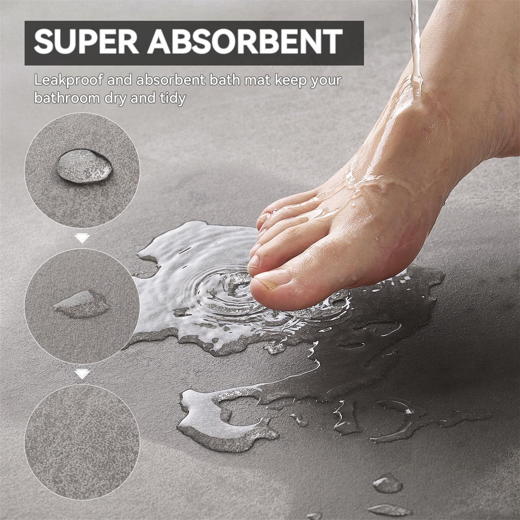 Bath Mat-Rubber Backing Non SlipTh Rugs Fit Under Door- Quick Dry Absorbent Faux Suede Surface Grey Bathroom Floor