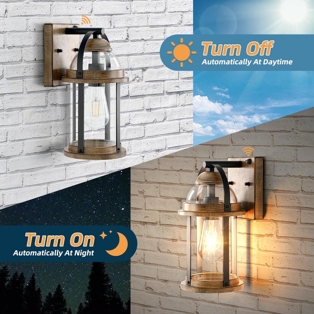 Dusk to Dawn Outdoor Wall Lights, Waterproof Lighting Fixtures Rustic Farmhouse Wall Lanterns with Clear Glass Shades