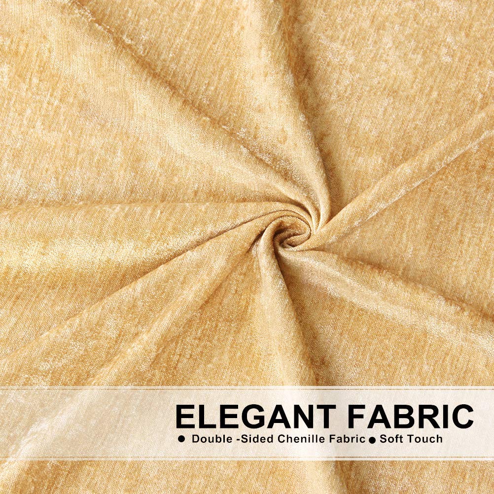 Thick Chenille Window Curtains Valance, Luxury Gold Valance with Beads, Rod Pocket (W79inch, 1 Panel)