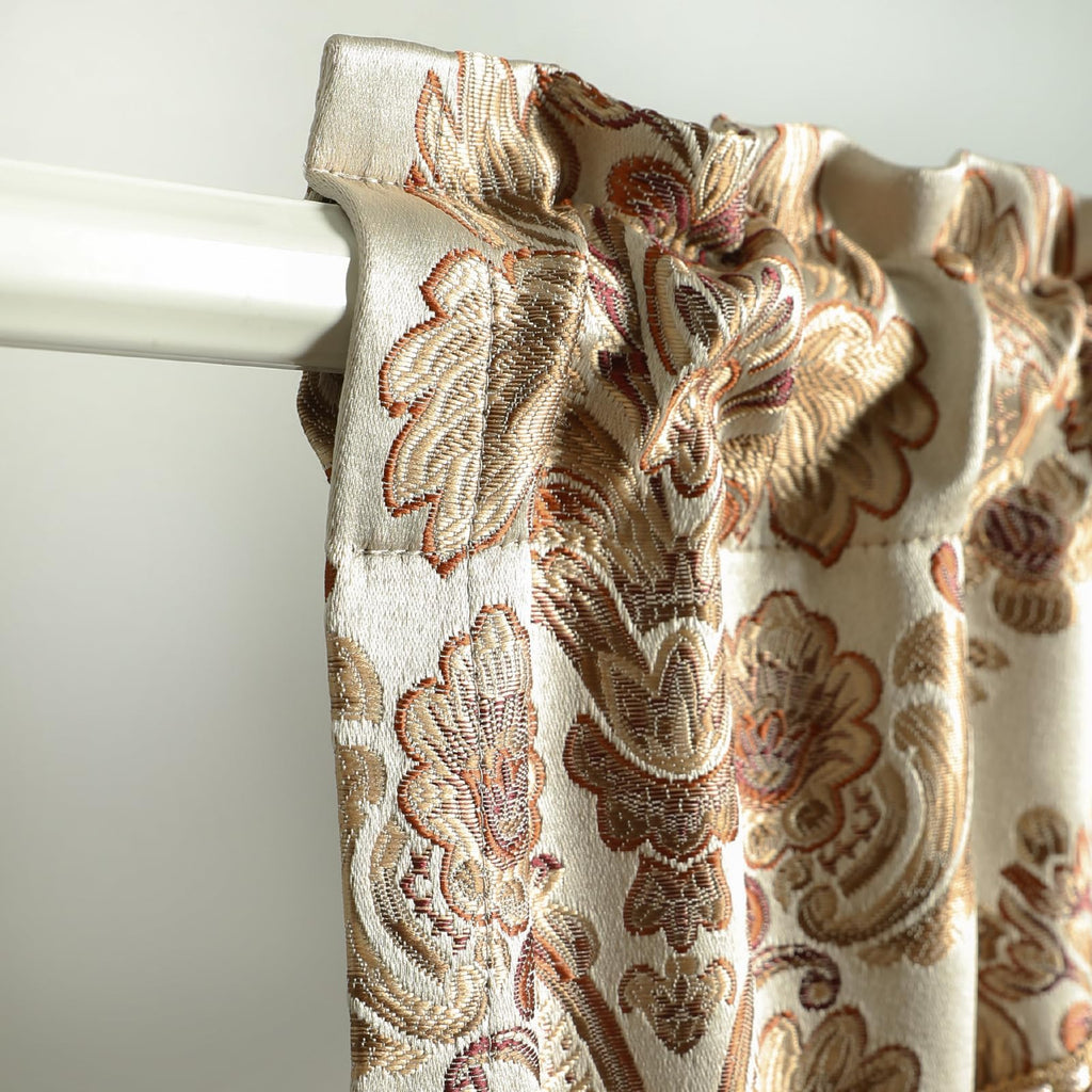 Damask Window Valance with Tassel Trim, Ivory, 52 x 14, 1 Panel