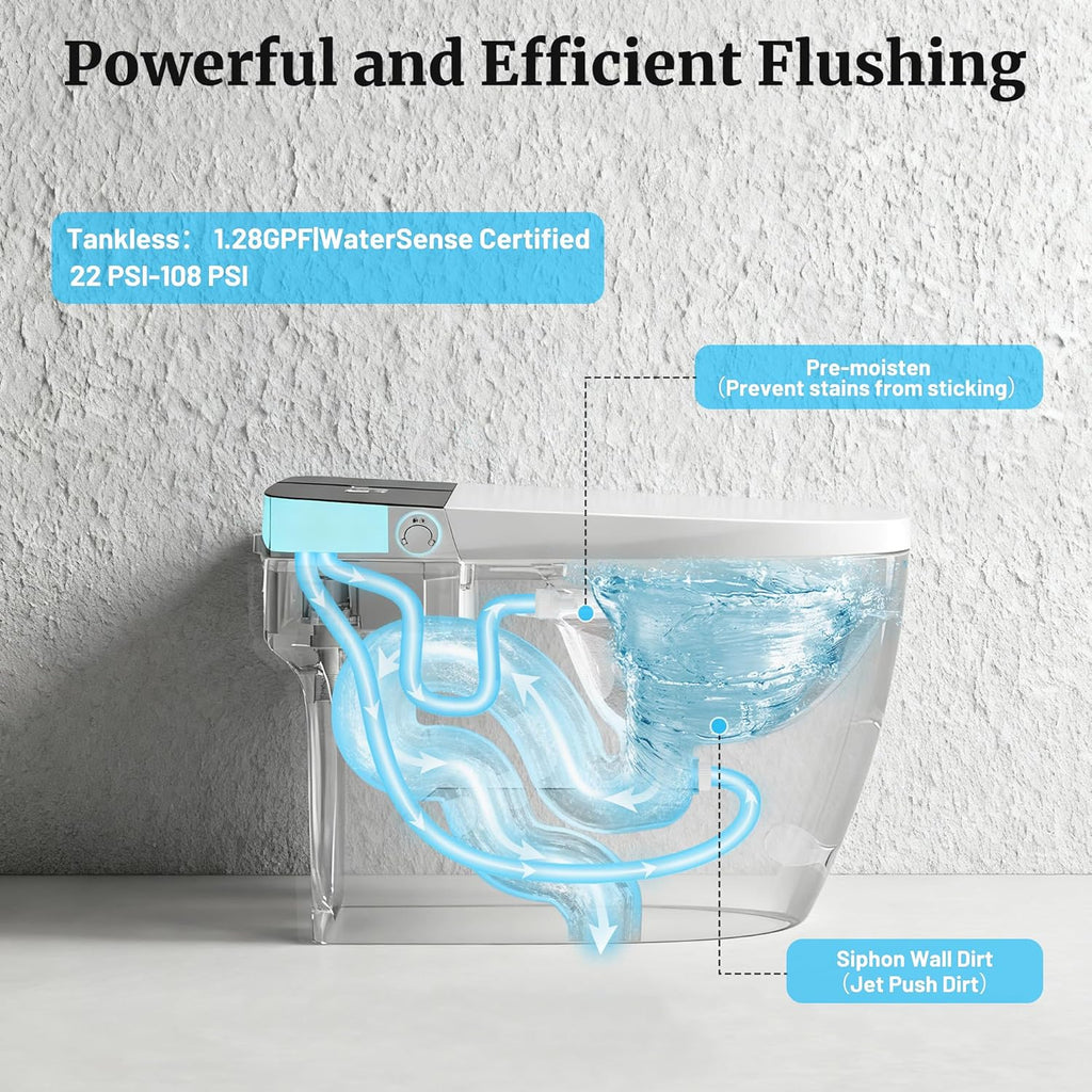 Smart Toilet with Elongated Heated Seat, Auto Flush, One Piece Toilet for Bathrooms Soft-Close Seat & Lid, Night Light