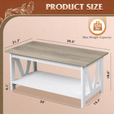 Coffee Table with Storage Shelf, 39.4" Farmhouse Coffee Table with V-Frame Support