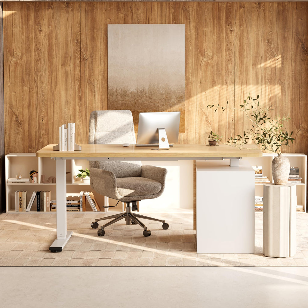 Executive Standing Desk w/Drawers & Dual Motor, White Oak & 60"