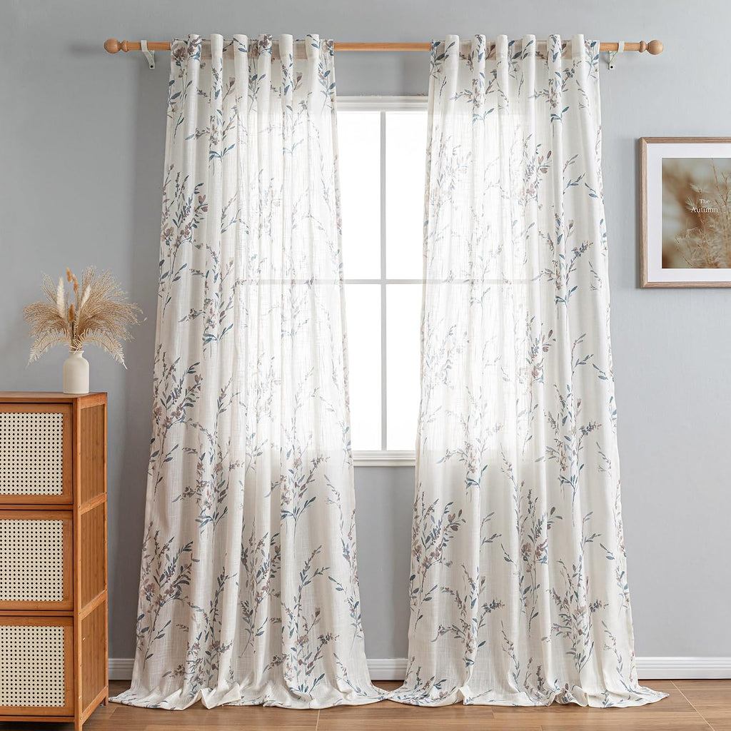 Sheer Floral Curtains for Living Room 95 Inch Long, Look Vertical Drapes Bedroom Light Filtering Privacy Added