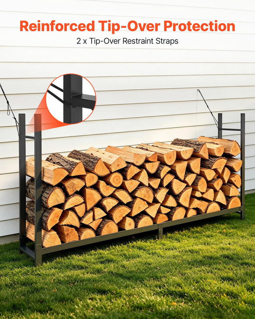 Firewood Rack with Waterproof Cover 8ft 1/2 Cord Outdoor Wood Storage