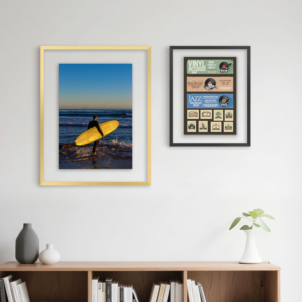 11"x14" Deluxe Brass Gold Aluminum Contemporary Style Floating Picture Frame with Tempered Glass
