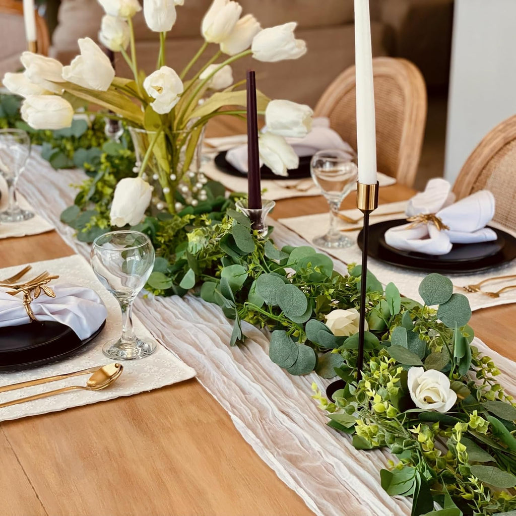 Eucalyptus Garland,Artificial Eucalyptus Leaves Table Greenery Garland Wreath Vines for Wedding Party Table - Set of 6