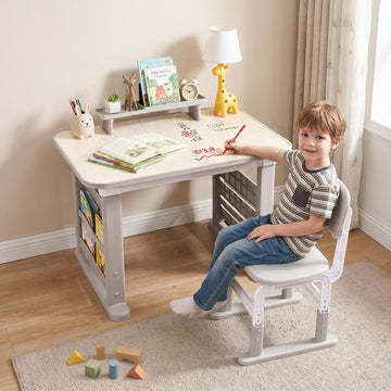 Kids Desk & Chair Set, Height Adjustable, Graffiti Desktop, Grey