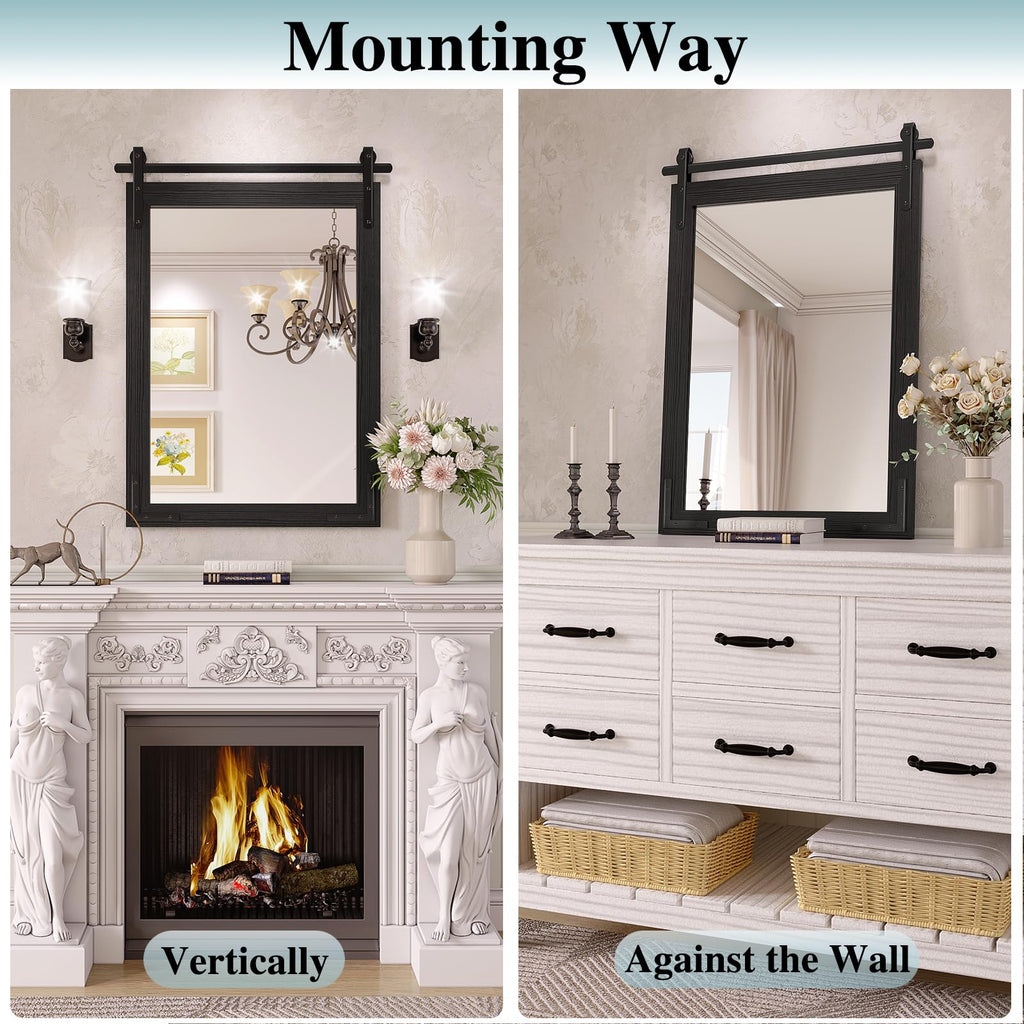 Farmhouse Bathroom Mirror, 40"x26" Black Rustic Bathroom Mirrors