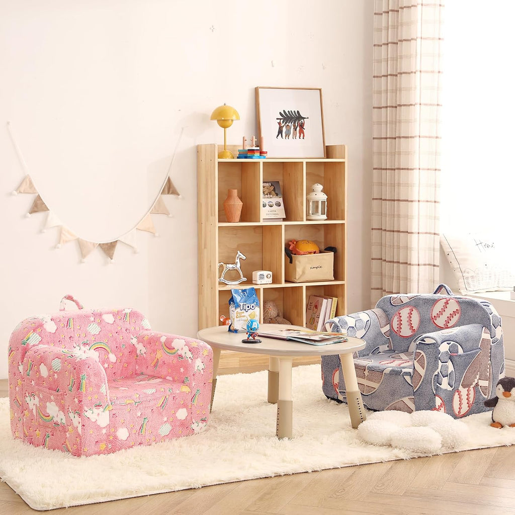 Toddler Chair Plush Kids Couch, Comfy Kids Sofa Lounger Chair, Convertible Toddler Couch for Playroom Girls