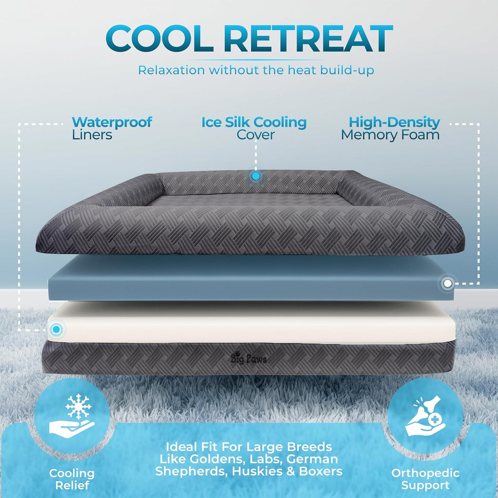 Cooling Orthopedic Dog Bed for XL & Senior Dogs + Enclosed Support, High-Density Memory Foam, Waterproof Liners