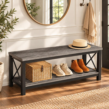 Entryway Shoe Bench with Storage, 47" Modern Mudroom Bench, Grey