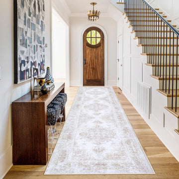Runner Rug Vintage Rugs, Machine Washable Kitchen Runner Retro Medallion Distressed Rug Non-Slip Soft Low Pile