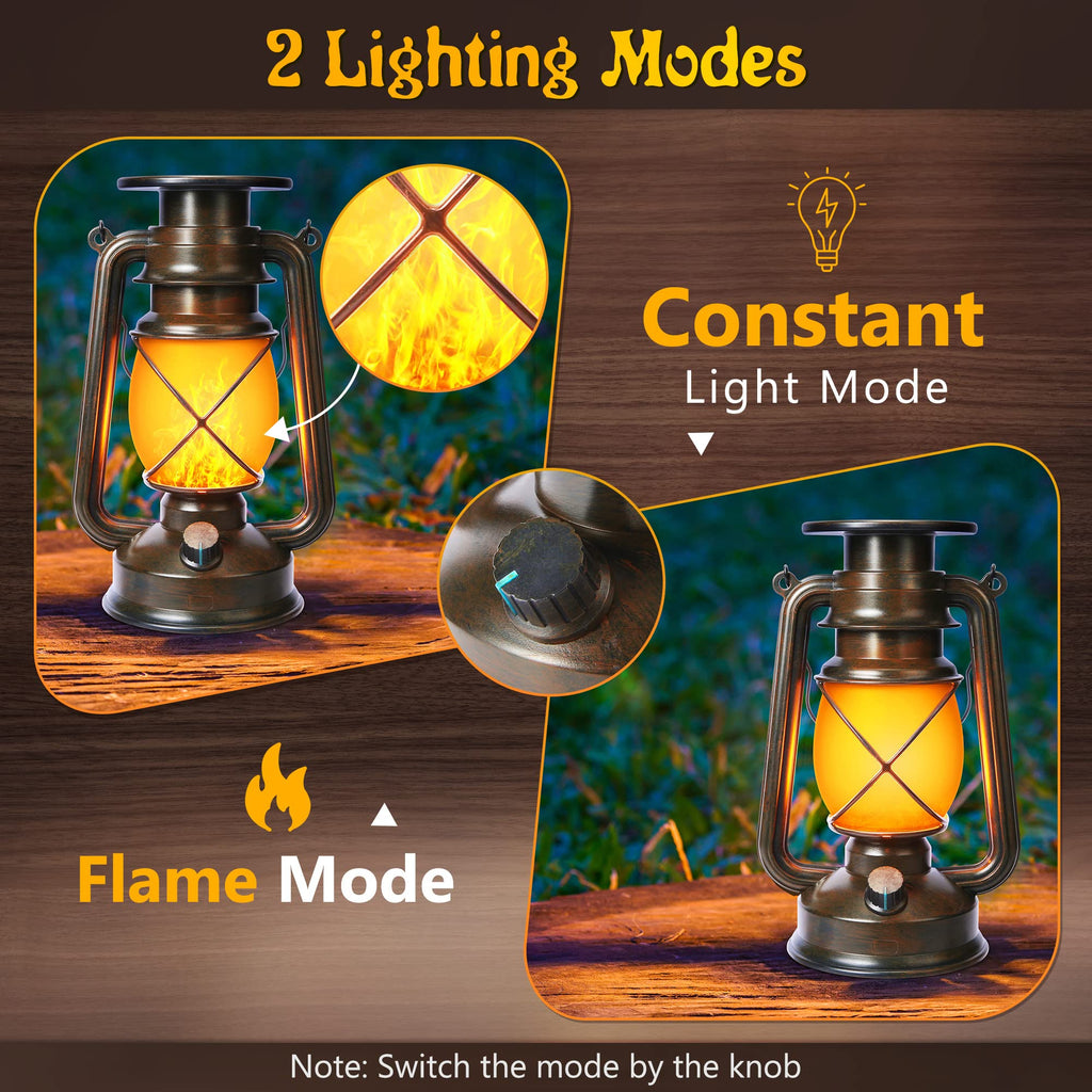 Solar Lantern Outdoor Lights, 2 Pack Bronze Vintage LED Lantern