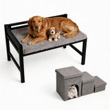 41‘’x27''Bedside Dog Bed with Stairs, Wooden Elevated Dog Bunk Bed Cosleeper with Removable Mattress