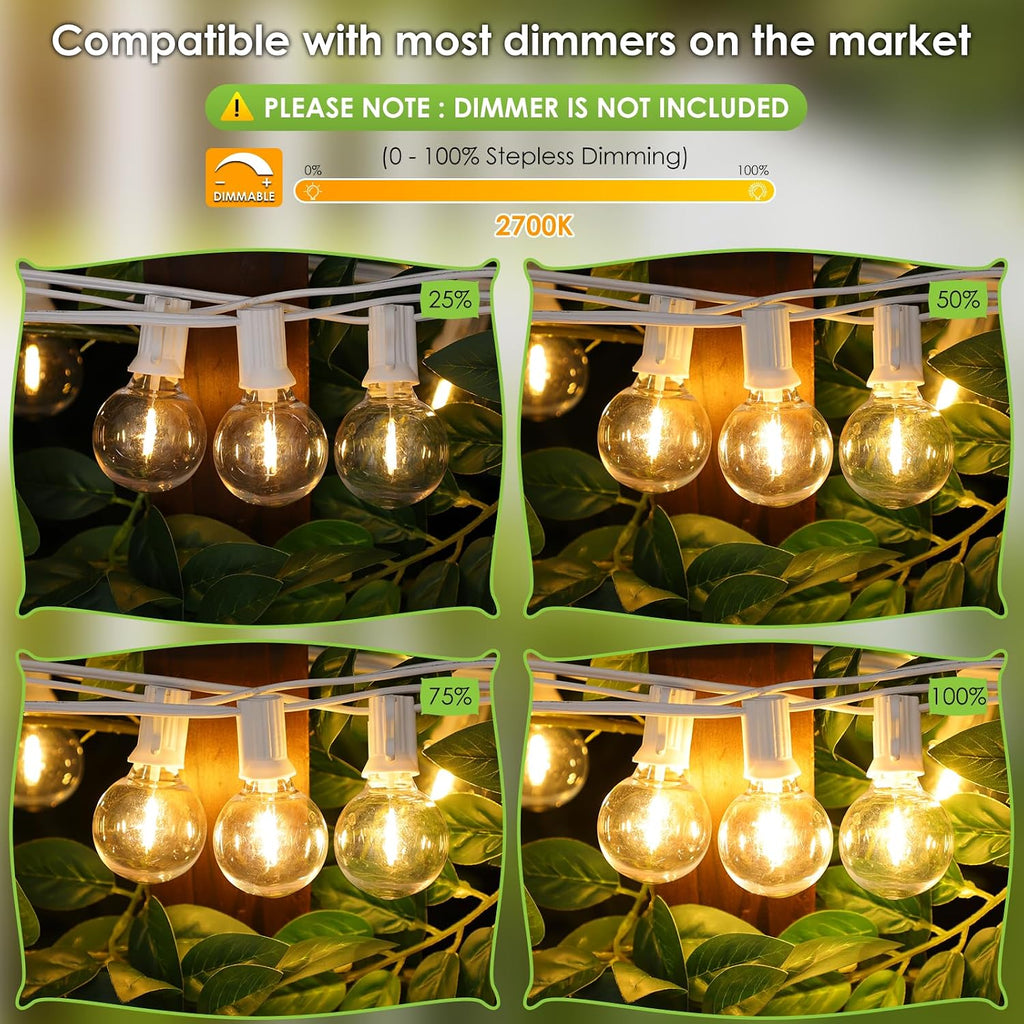 200Ft(2x100Ft) LED Outdoor String Lights, Dimmable G40 Globe Patio Lights with 100+5 2700K Waterproof Bulbs