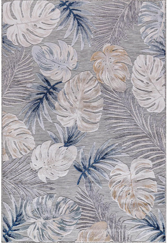 Indoor Outdoor Rug, Blue 5x7 Leaf Tropical Botanical Area Rugs
