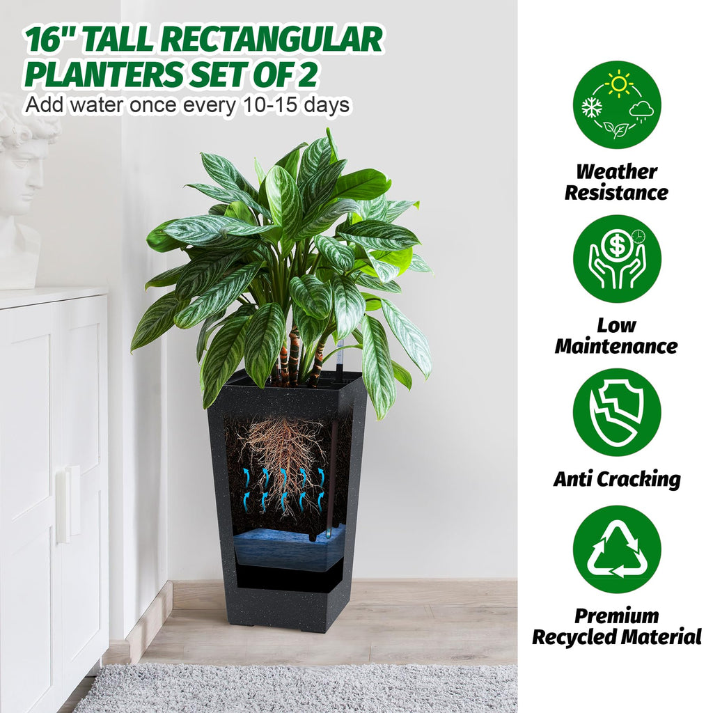 16" Tall Planters Set of 4, Outdoor&Indoor Planter Pots, Black