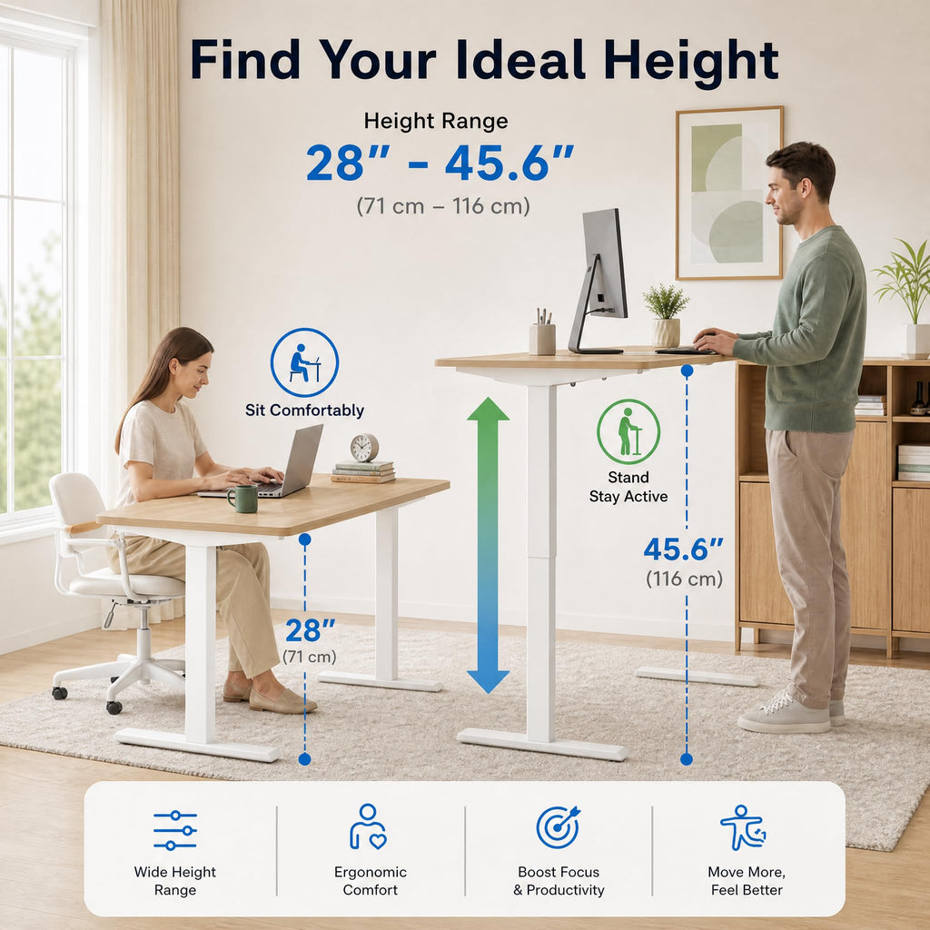 63x32 Large Electric Standing Desk, Curved Light Walnut Surface