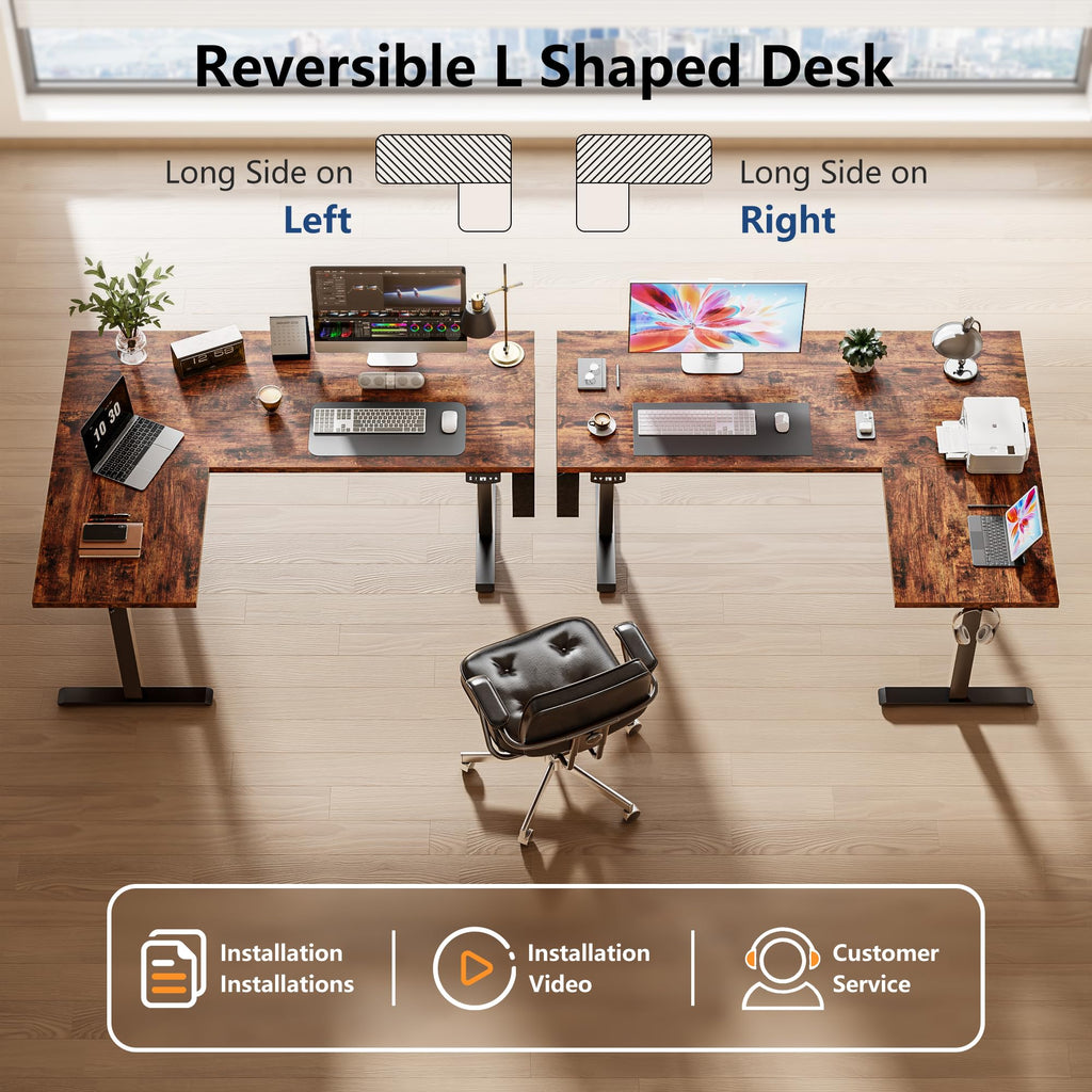 63" L Shaped Standing Desk Height Adjustable Memory Presets