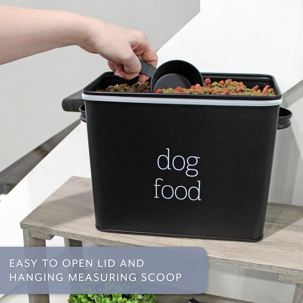 Retro Dog Food Canister (Black); Modern Farmhouse Style Storage Bin for Pet Food