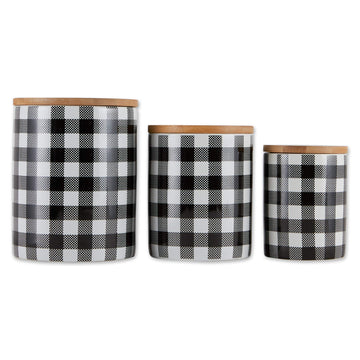 Ceramic Canister Sets for the Kitchen Food Safe Storage Containers with Lids, Large, Medium & Small, Buffalo Check