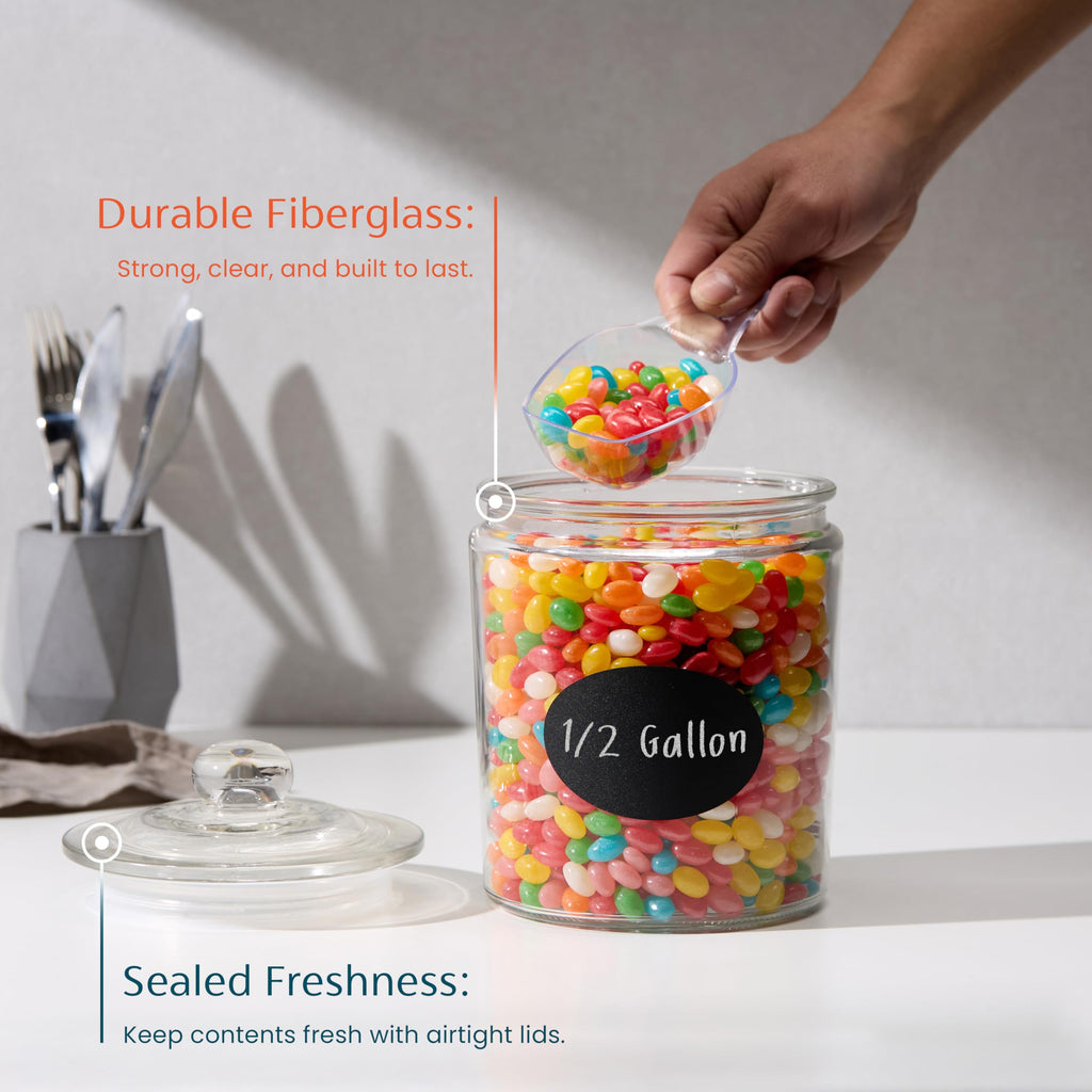 Glass Storage Containers with Lids, 1/2 Gallon, Set of 2, Glass Kitchen Jars, Food & Cookie Storage Containers for