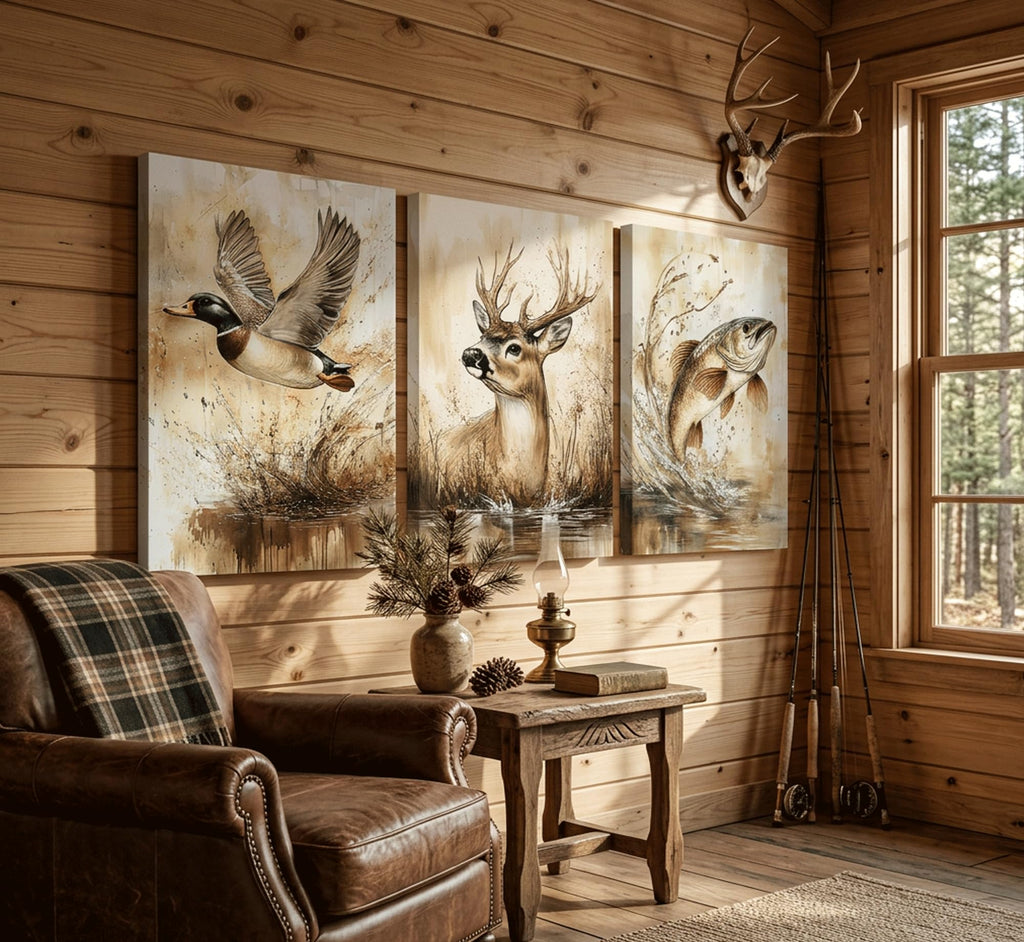 3Pcs Watercolor Outdoor Wildlife Wall Art Canvas Wrapped 12x16