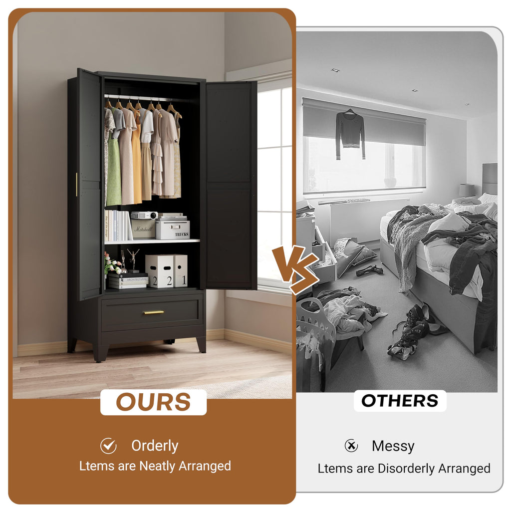 71" Metal Wardrobe Closet Clothing Storage Cabinet with 1 Drawers