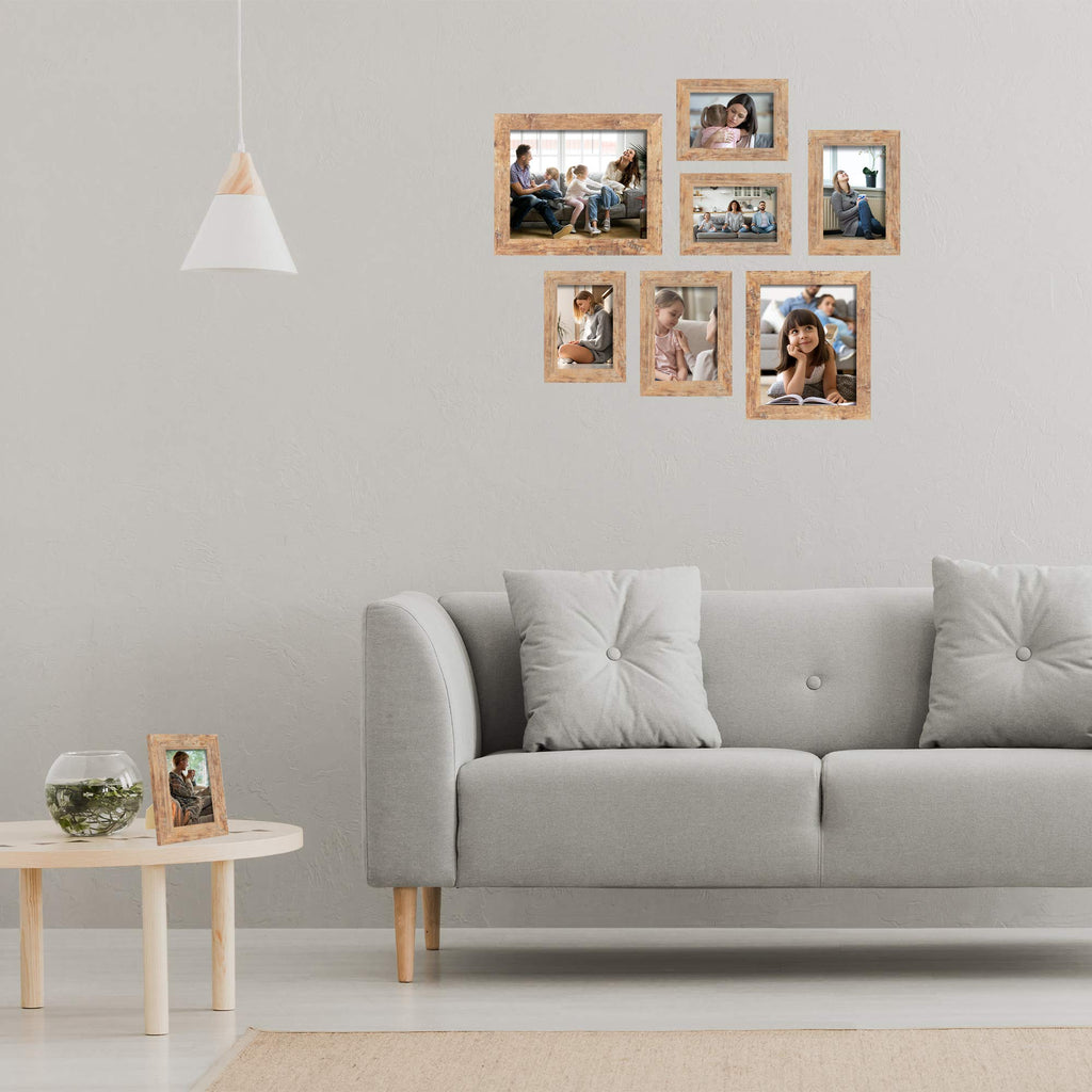 8x10 Picture Frame Set of 4, High Definition Real Glass Rustic Brown Frame, 8 x 10 Wood Photo Frames for Desktop