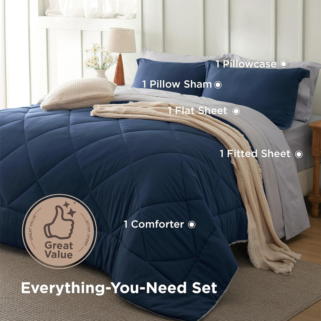 Bed in a Bag King Reversible Bed Set 7 Pieces Navy/Silver Grey - Set of 7