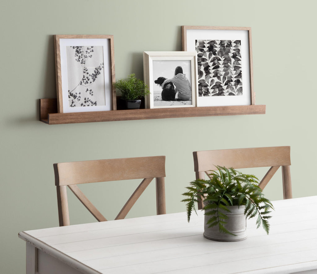 Levie Modern Floating Wall Shelf Picture Frame Holder Ledge, Rustic Natural Wood