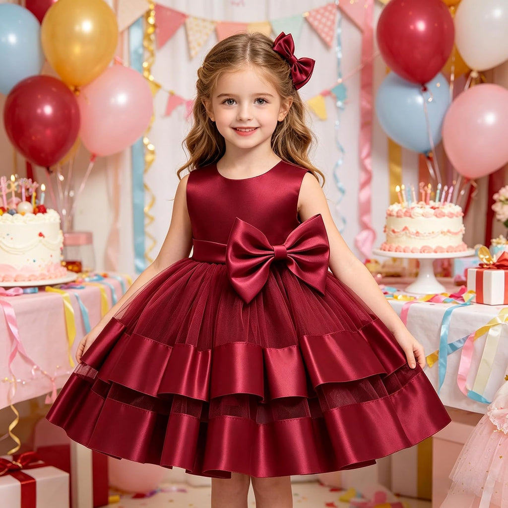 Toddler Girl Bowknot Backless Tutu Gown Ruffle Lace Tulle Dress Baby Party Dresses with Headwear