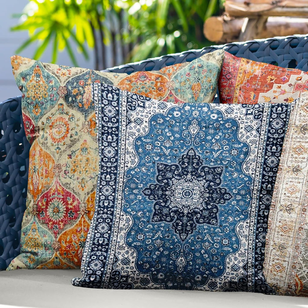 Boho Throw Pillow Covers 18x18 inch Set of 2,Soft Pillowcases Bohemia Carpet Printing Pattern Decorative Sofa Living