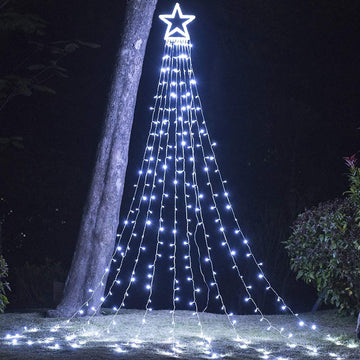 Christmas Decoration Lights, Outdoor Christmas String Lights 320 LED 11.5Ft Waterfall Tree Light with Big Star Topper
