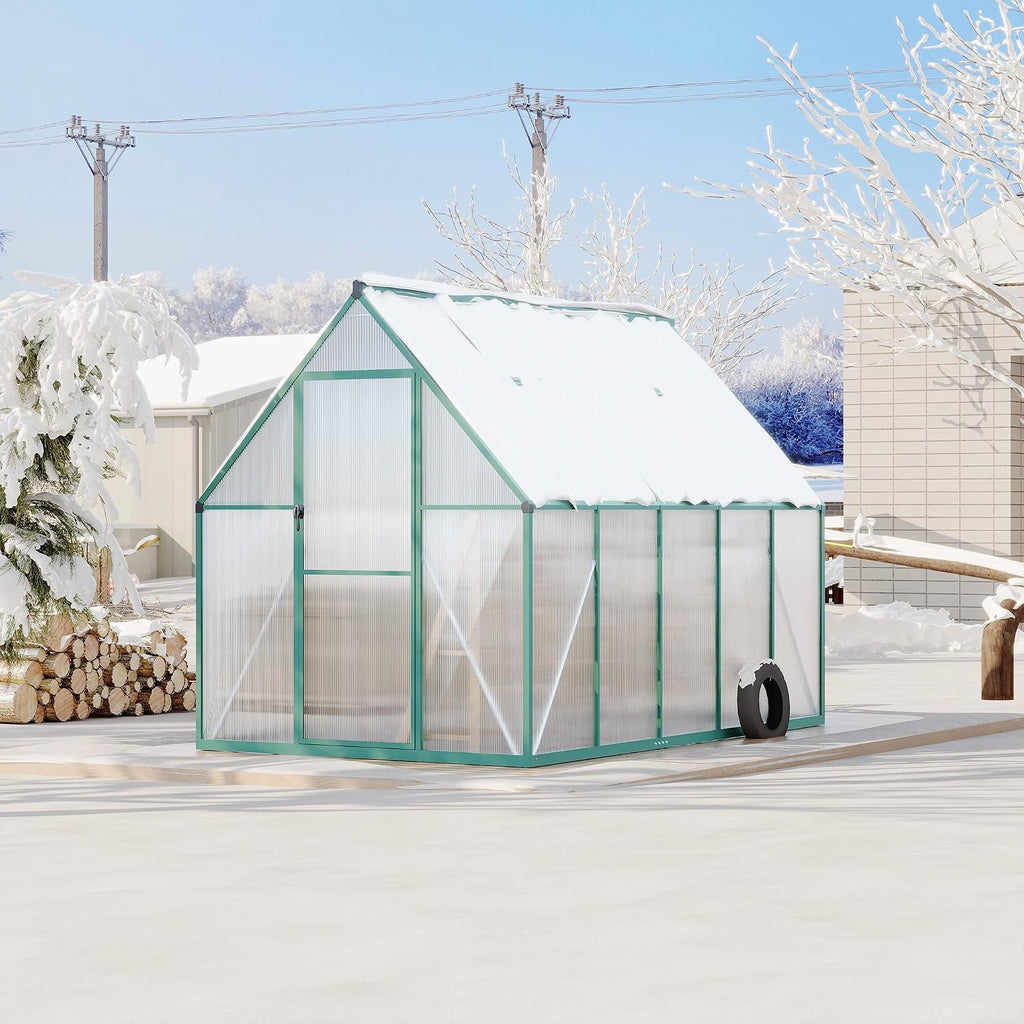 6 x 9 ft Outdoor Polycarbonate Greenhouse Kit, Heavy Duty Greenhouse with Reinforced Aluminum Frame, Adjustable Roof