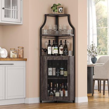 Corner Bar Cabinet Modern Wine Cabinet with Wine Rack & Glass Holder 5-Tier Bar Wine Home Bar Liquor Storage Cabinet