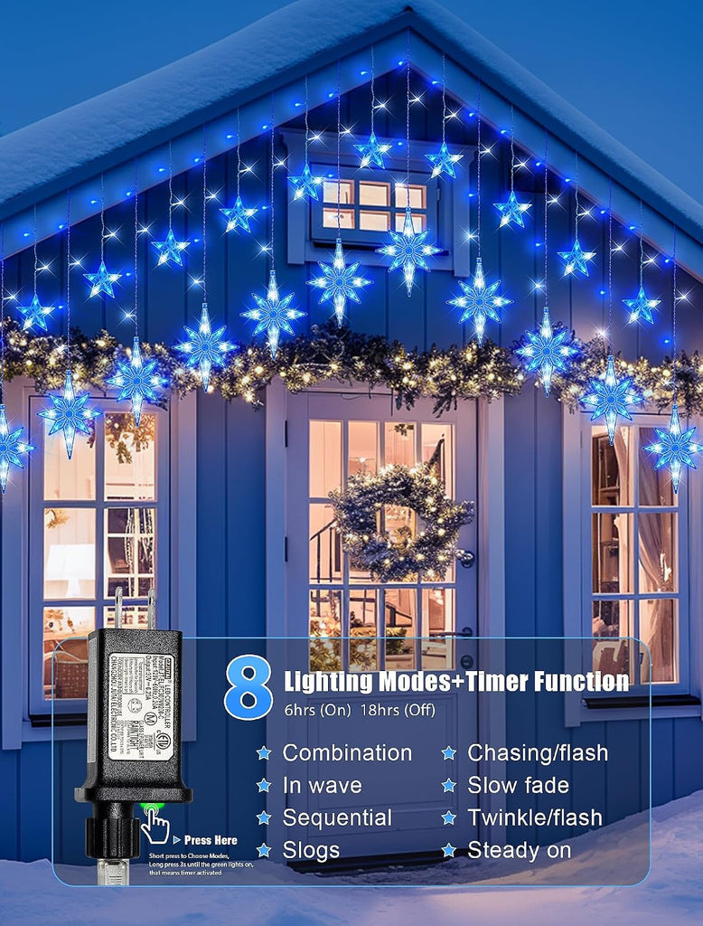 Icicle Lights Outdoor,126 Led 12 Star Hanging String Light
