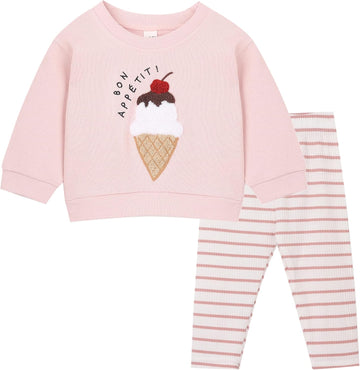 Toddler Baby Girl Clothes Outfit Long Sleeve Ice Cream Sweatshirt & Pants Leggings Two Piece Outfit Set