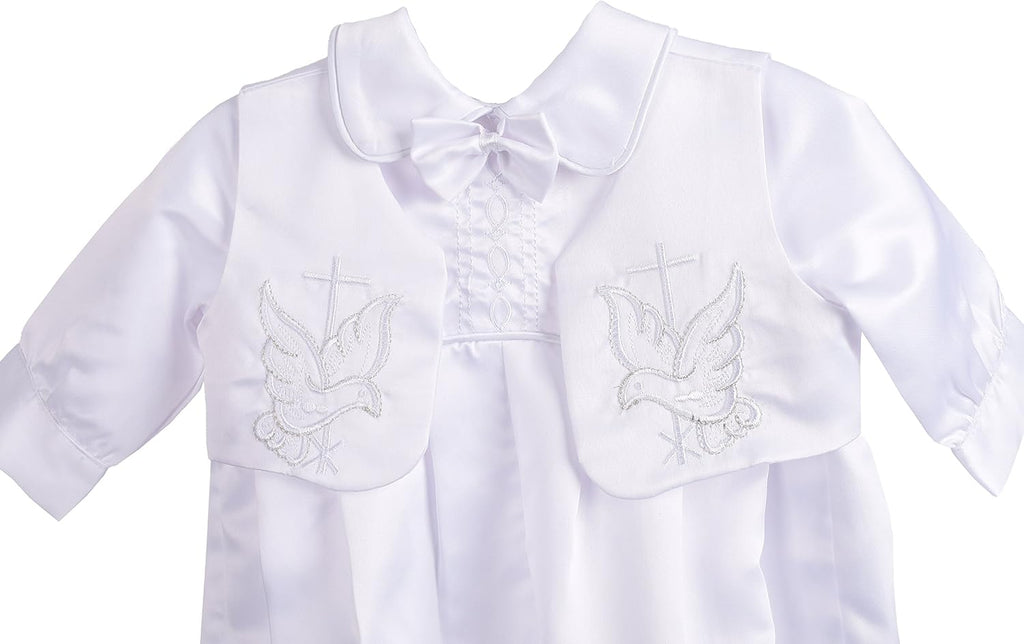 Infant Baby Boy Christening Baptism Outfit Satin Romper Bodysuit Set with Bonnet Hat Months, White