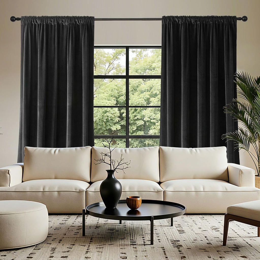 White Velvet Curtains 84 Inches 2 Panels, Luxury Thermal Insulated Soft White Curtains, Room Darkening Velvet Drapes