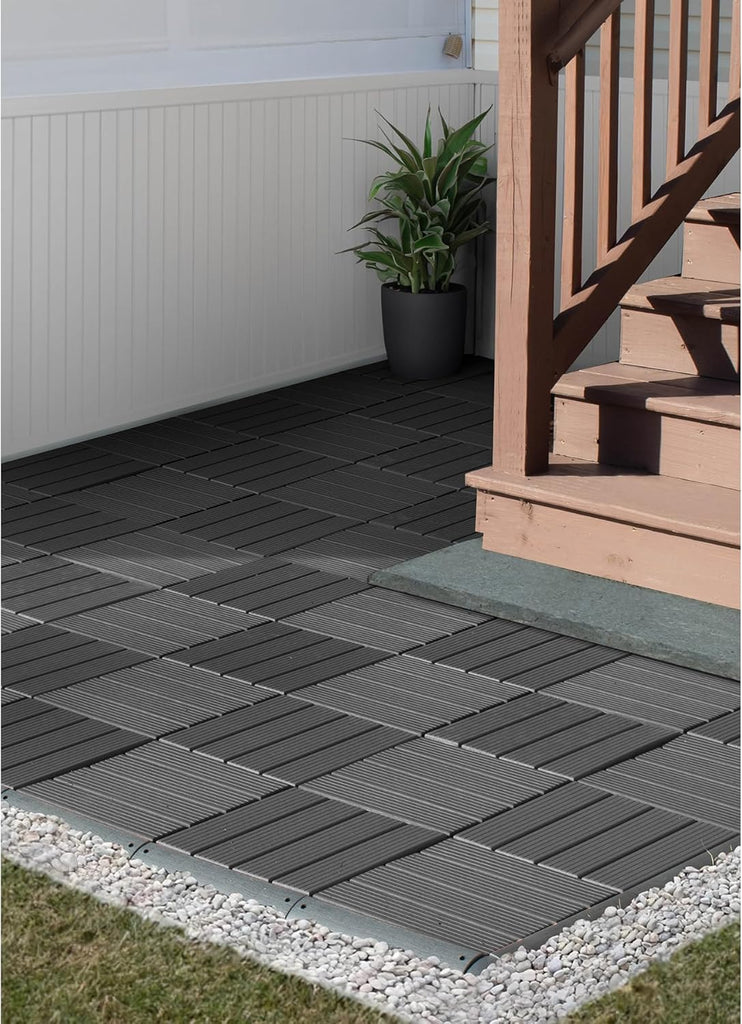 11.8-in by 11.8-in Straight Groove Dark Grey Interlocking Deck Tiles, Pack of 9 Tiles, FPD6183