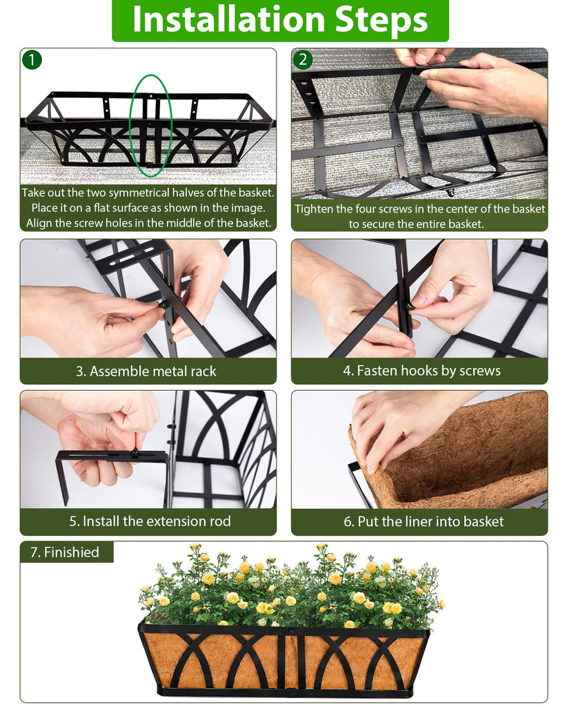 Deck Balcony Railing Planter Window Boxes - 3 Pack 24 Inch Planter Box, Balcony Planters Railing Hanging, Window